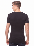 COTTONIL Men's Ribbed Cotton V-Neck Short-Sleeve Undershirt - Black