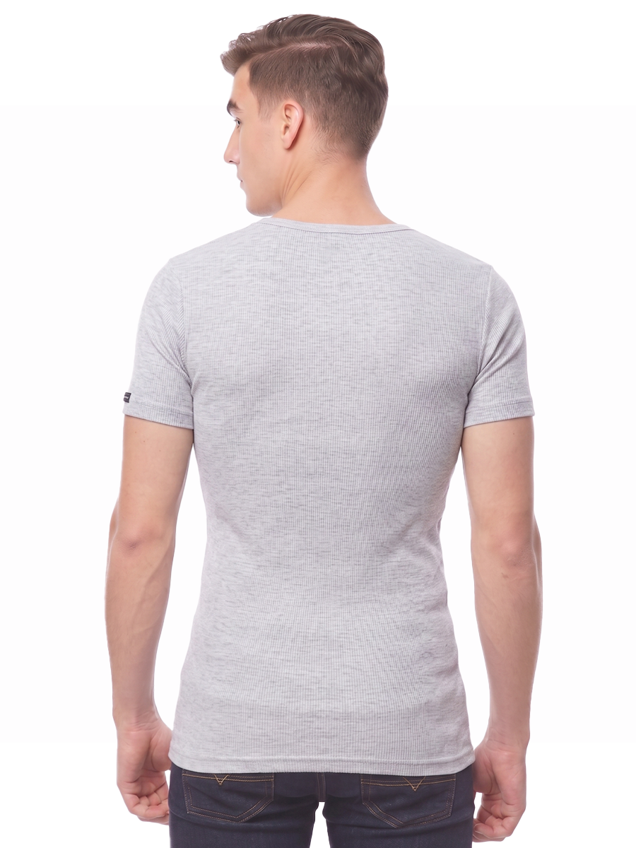 COTTONIL Men's Ribbed Cotton V-Neck Short-Sleeve Undershirt - Grey Melange
