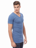 COTTONIL Men's Ribbed Cotton V-Neck Short-Sleeve Undershirt - L.Blue