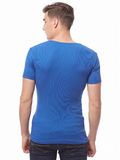 COTTONIL Men's Ribbed Cotton V-Neck Short-Sleeve Undershirt - Mid Blue