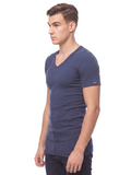 COTTONIL Men's Ribbed Cotton V-Neck Short-Sleeve Undershirt - Navy