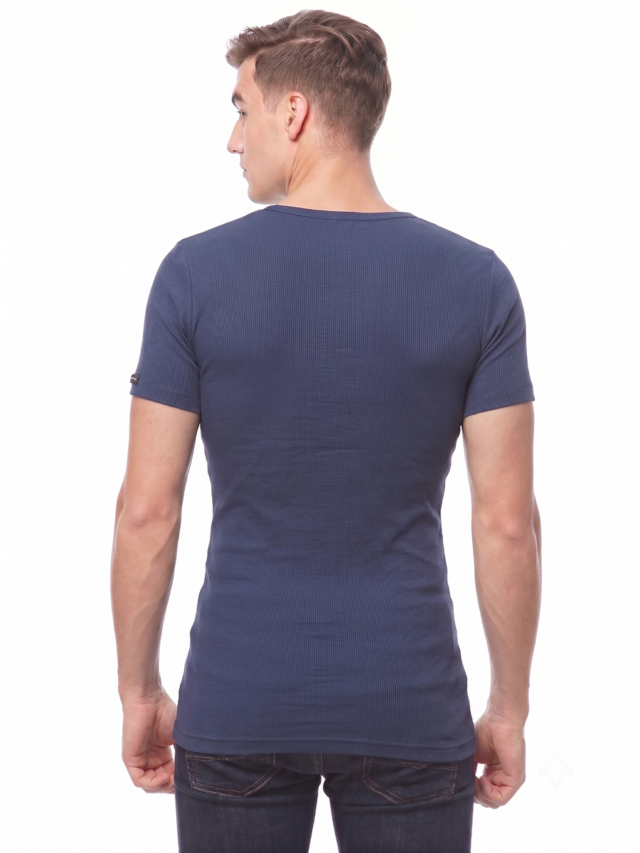 COTTONIL Men's Ribbed Cotton V-Neck Short-Sleeve Undershirt - Navy