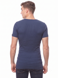 COTTONIL Men's Ribbed Cotton V-Neck Short-Sleeve Undershirt - Navy