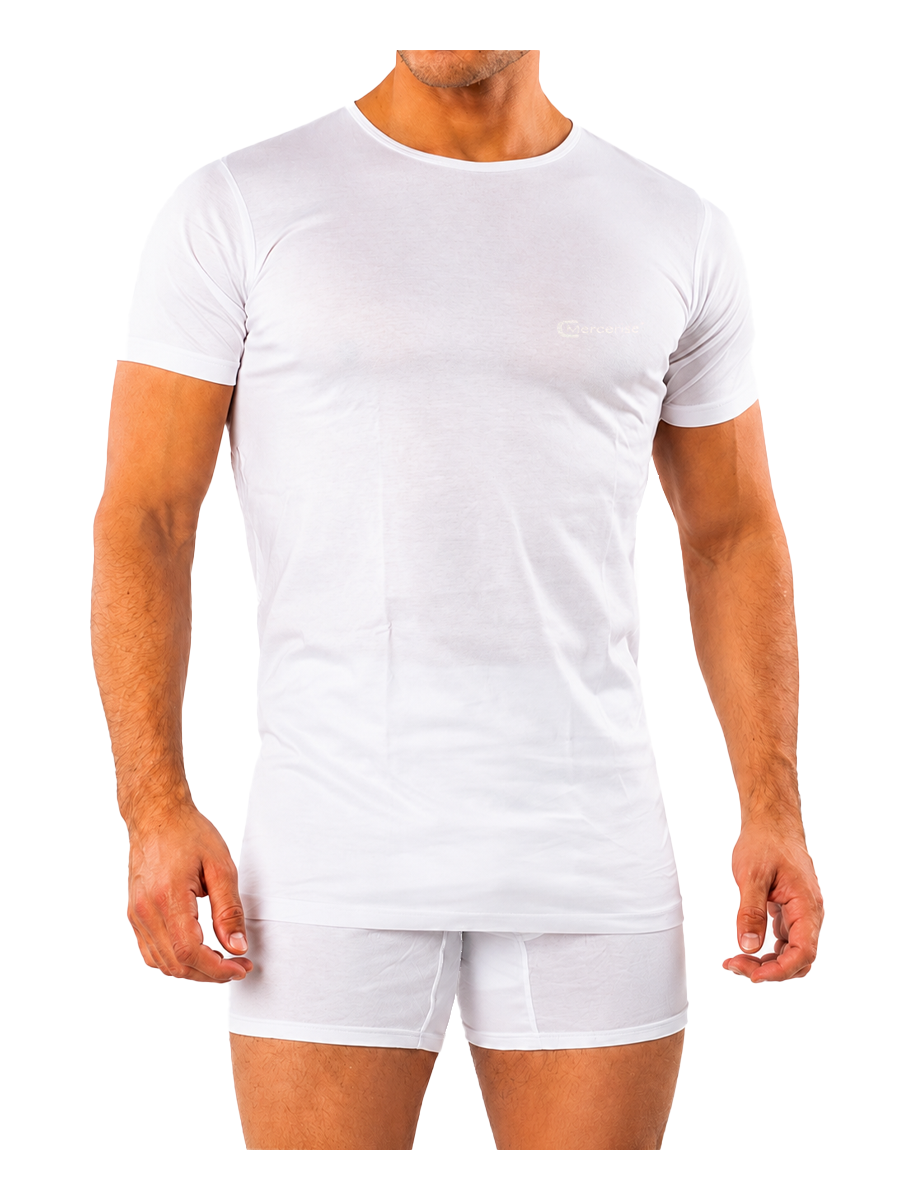COTTONIL Men's Mercerised Cotton O-Neck Short-Sleeve Undershirt - White