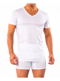 COTTONIL Men's Mercerised Cotton V-Neck Short-Sleeve Undershirt - White
