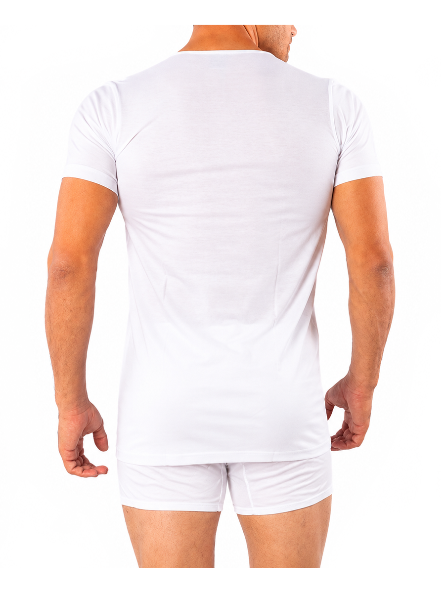 COTTONIL Men's Mercerised Cotton V-Neck Short-Sleeve Undershirt - White