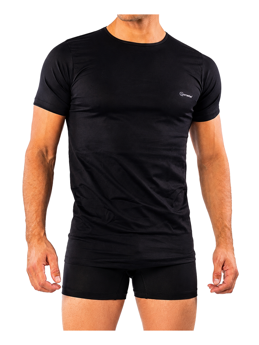 COTTONIL Men's Mercerised Cotton O-Neck Short-Sleeve Undershirt - Black