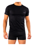 COTTONIL Men's Mercerised Cotton O-Neck Short-Sleeve Undershirt - Black