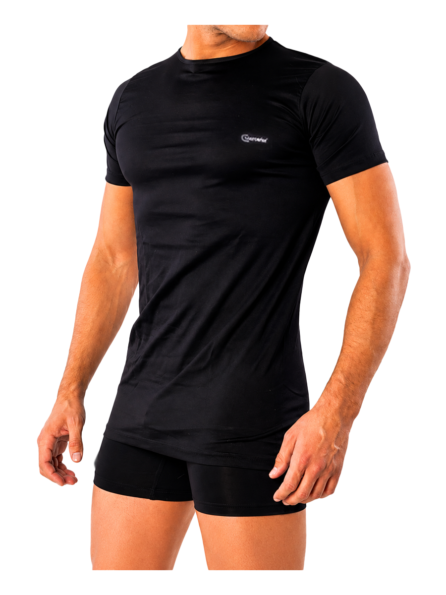 COTTONIL Men's Mercerised Cotton O-Neck Short-Sleeve Undershirt - Black