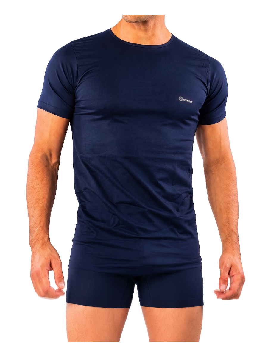 COTTONIL Men's Mercerised Cotton O-Neck Short-Sleeve Undershirt - Navy