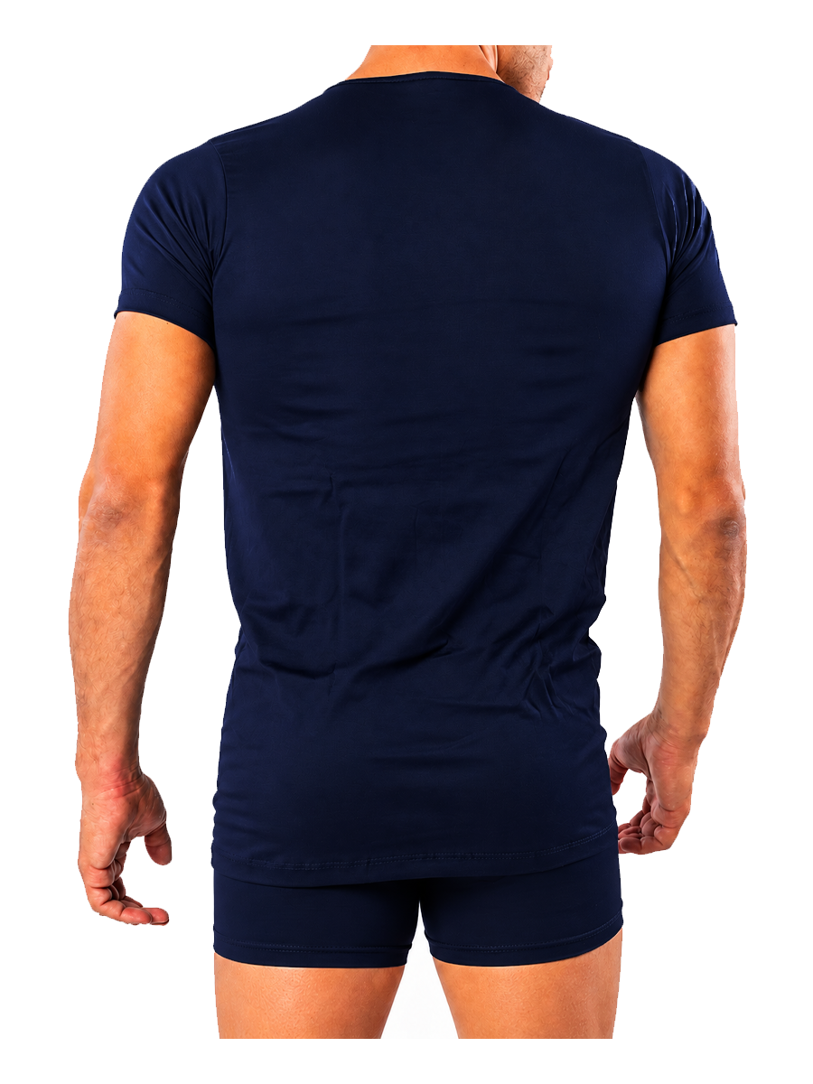 COTTONIL Men's Mercerised Cotton O-Neck Short-Sleeve Undershirt - Navy