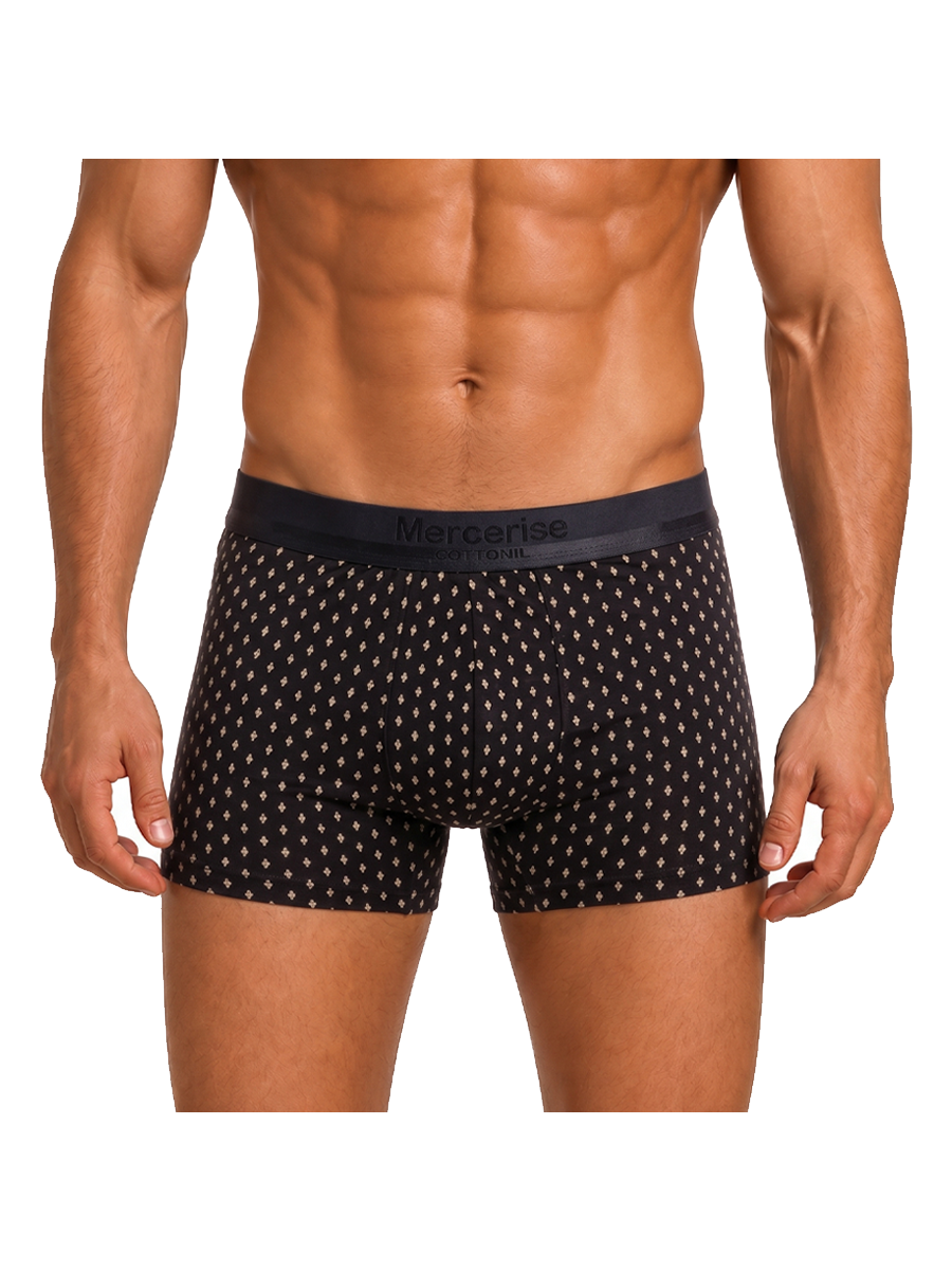 COTTONIL Men's Mercerised Cotton Printed Boxer Briefs - Black AOP