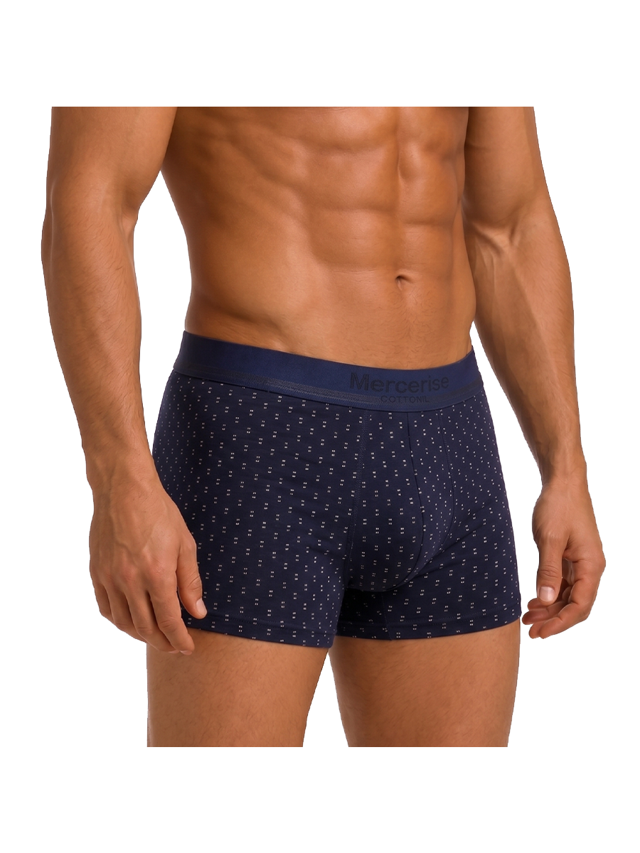 COTTONIL Men's Mercerised Cotton Printed Boxer Briefs - Navy AOP