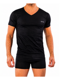 COTTONIL Men's Mercerised Cotton V-Neck Short-Sleeve Undershirt - Black