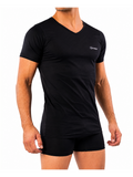 COTTONIL Men's Mercerised Cotton V-Neck Short-Sleeve Undershirt - Black