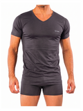 COTTONIL Men's Mercerised Cotton V-Neck Short-Sleeve Undershirt - D.Grey