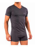 COTTONIL Men's Mercerised Cotton V-Neck Short-Sleeve Undershirt - D.Grey