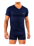 COTTONIL Men's Mercerised Cotton V-Neck Short-Sleeve Undershirt - Navy