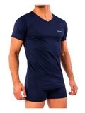 COTTONIL Men's Mercerised Cotton V-Neck Short-Sleeve Undershirt - Navy