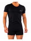 COTTONIL Men's Mercerised Cotton U-Neck Short-Sleeve Undershirt - Black