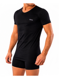 COTTONIL Men's Mercerised Cotton U-Neck Short-Sleeve Undershirt - Black