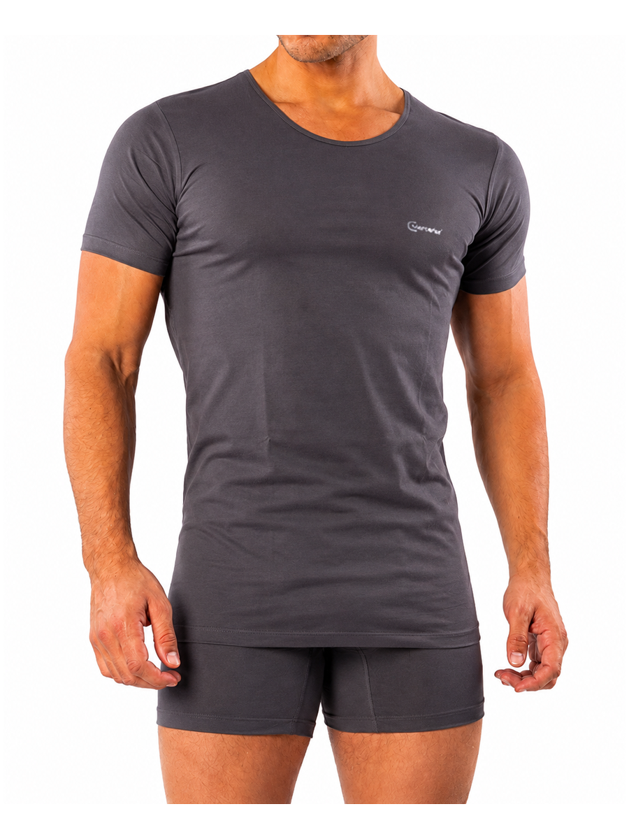COTTONIL Men's Mercerised Cotton U-Neck Short-Sleeve Undershirt - D.Grey