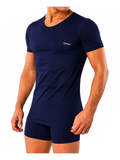 COTTONIL Men's Mercerised Cotton U-Neck Short-Sleeve Undershirt - Navy