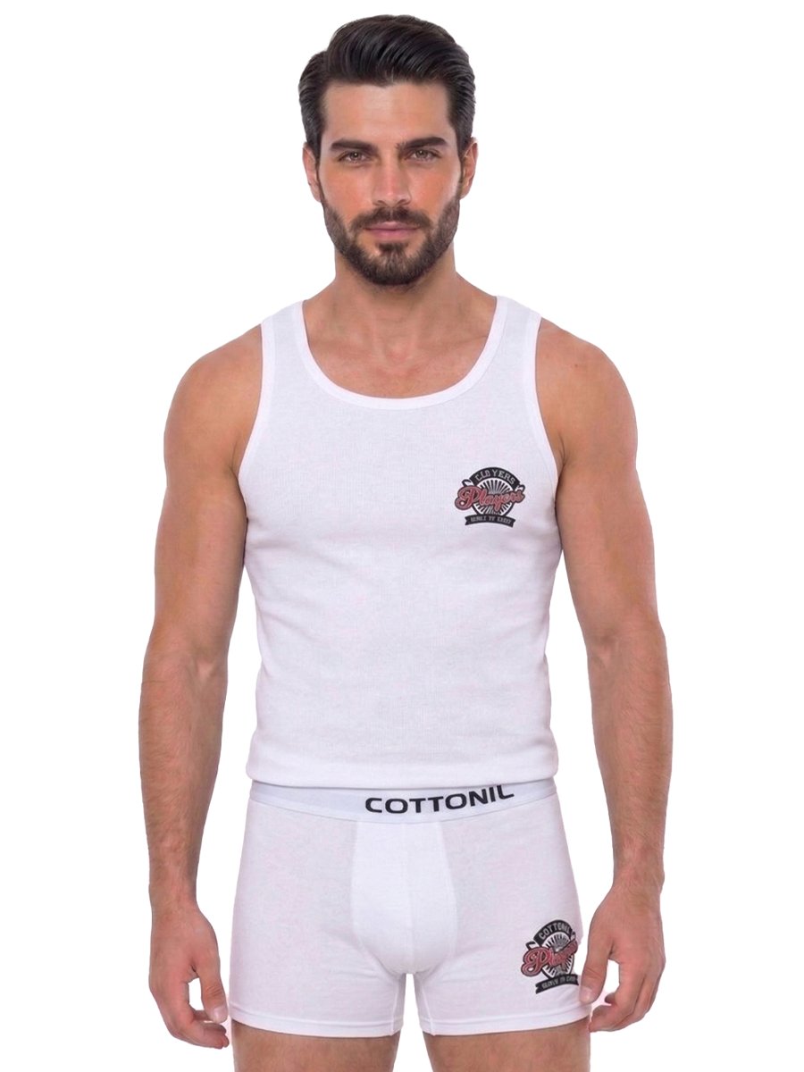 COTTONIL Men's Cotton Sleeveless Relax Underwear Set - White
