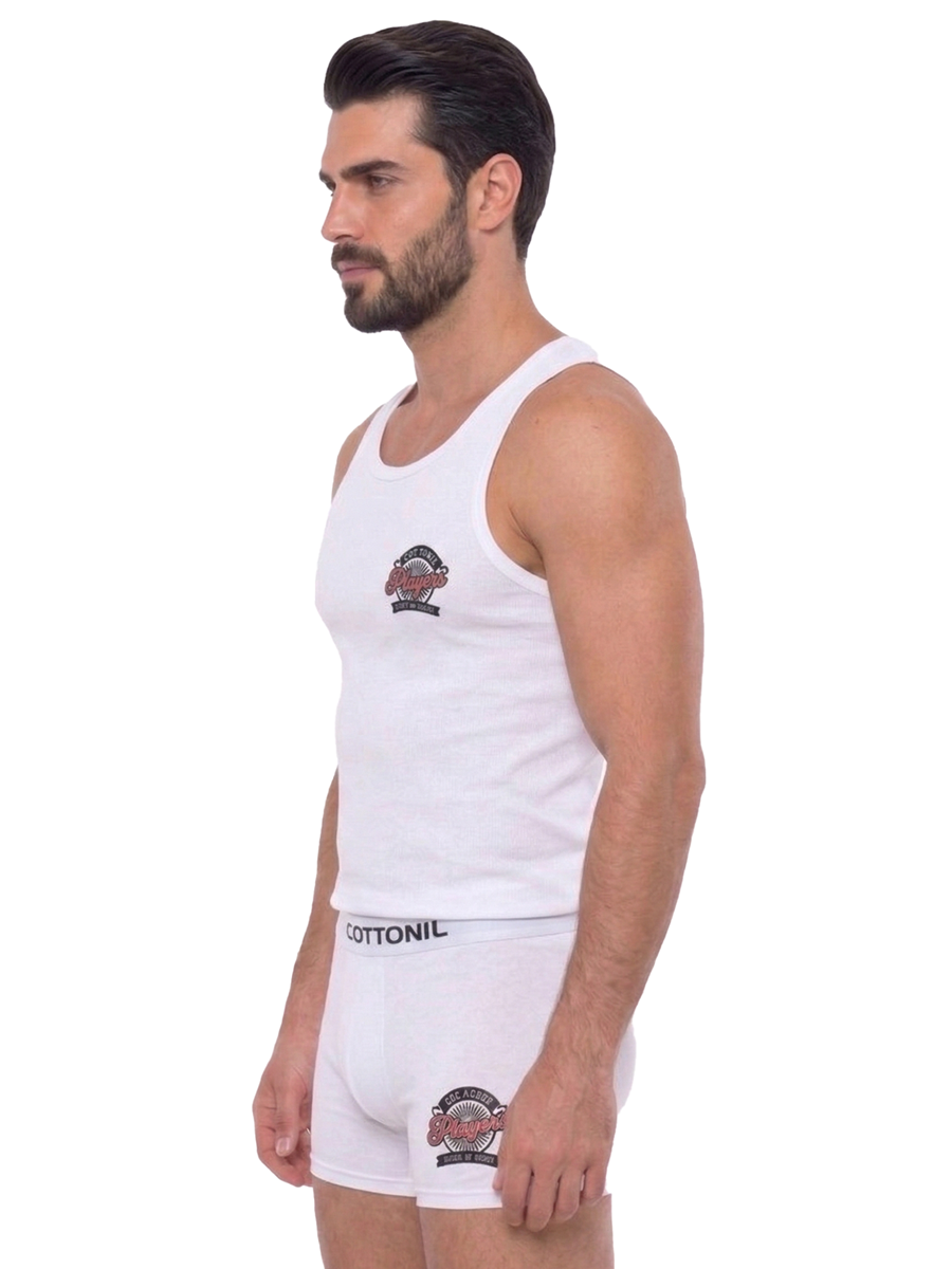 COTTONIL Men's Cotton Sleeveless Relax Underwear Set - White