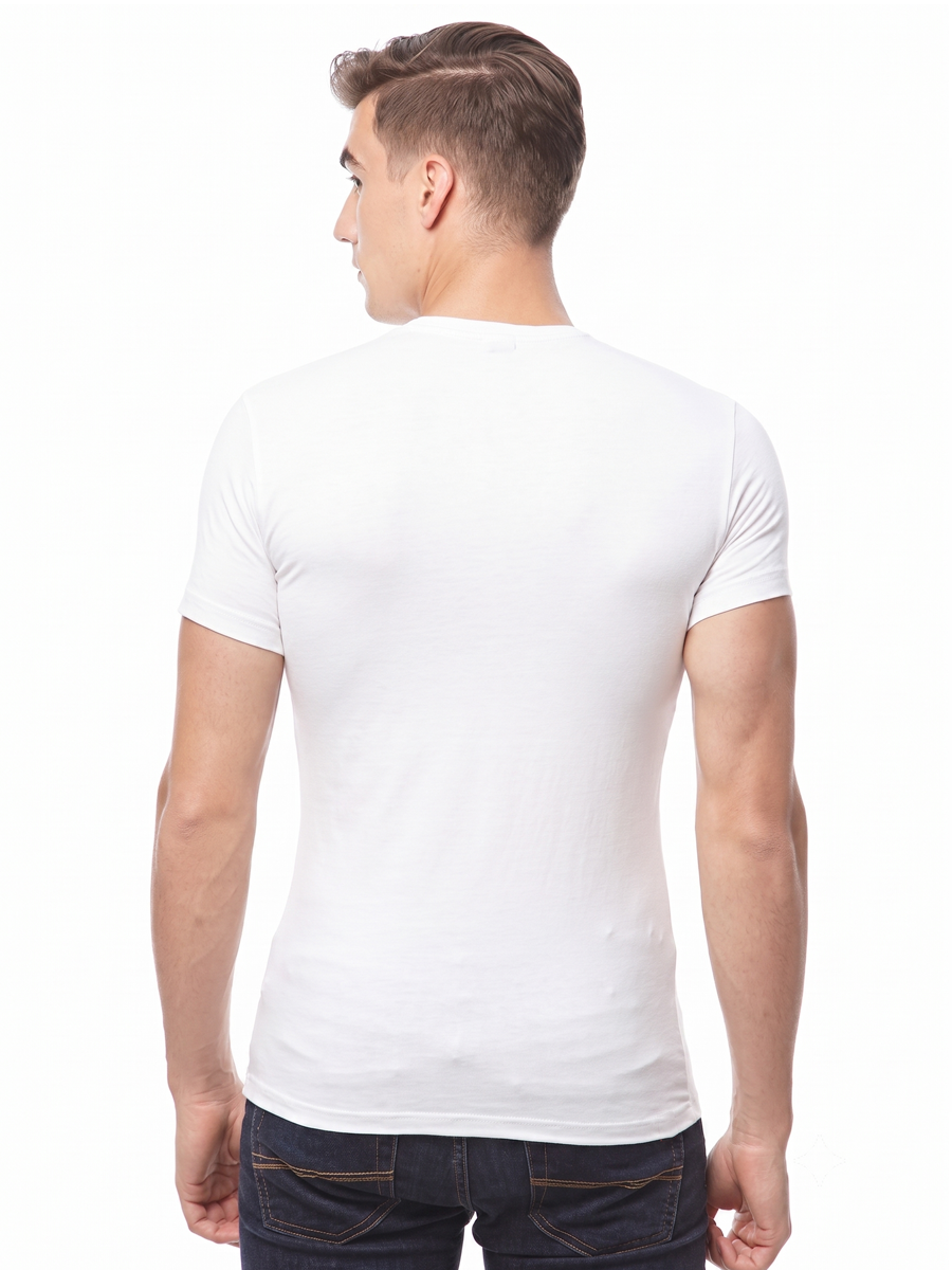 COTTONIL Men's Cotton Stretch V-Neck Short-Sleeve Undershirt - White