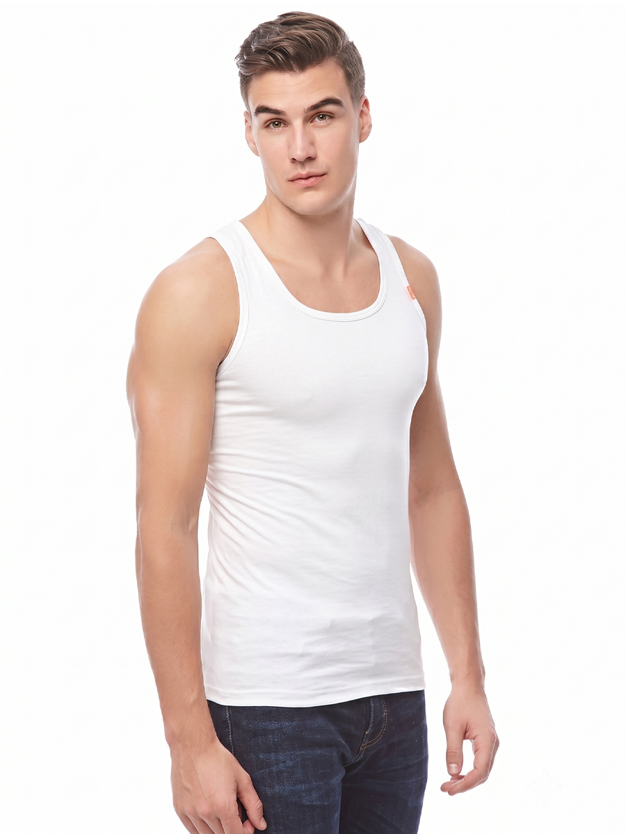 COTTONIL Men's Cotton Stretch Sleeveless Undershirt - White