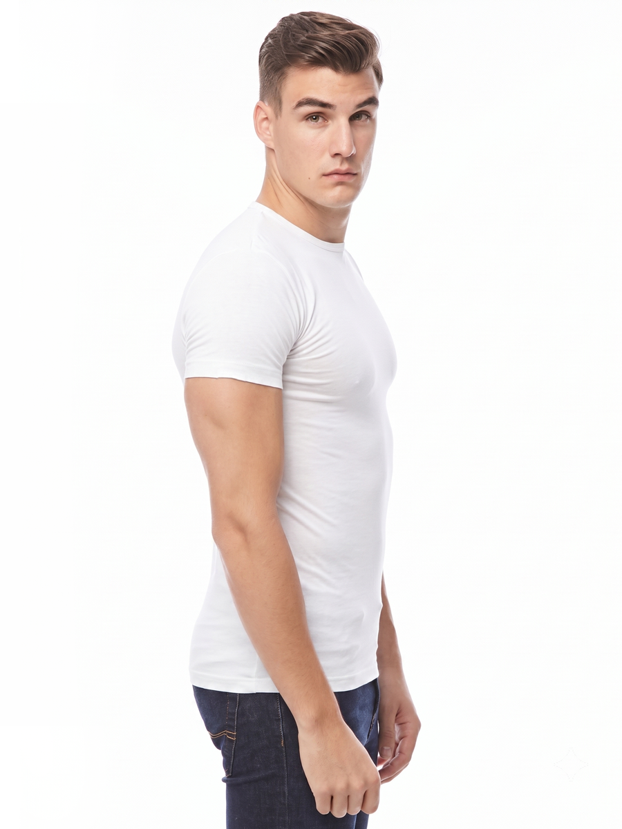 COTTONIL Men's Cotton Stretch O-Neck Short-Sleeve Undershirt - White