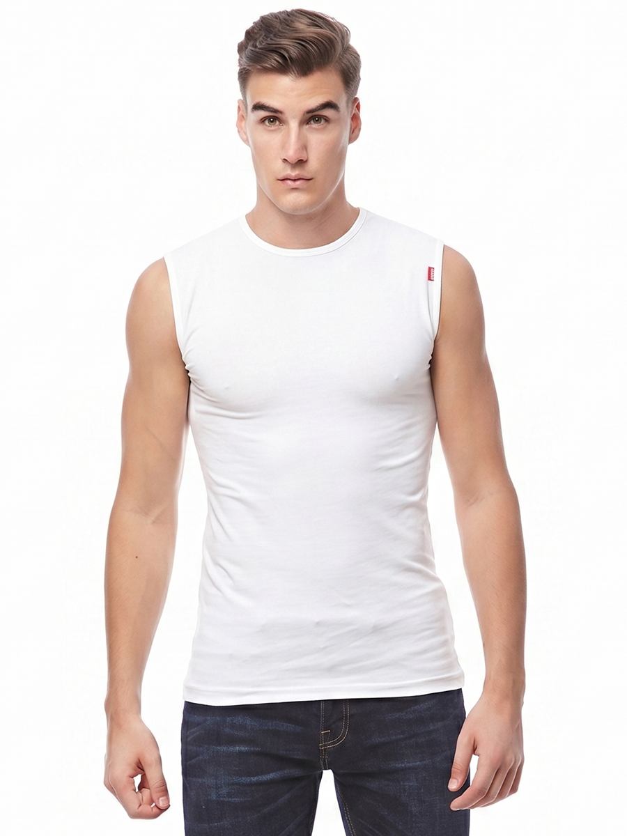COTTONIL Men's Cotton Stretch O-Neck Cut Top Undershirt - White