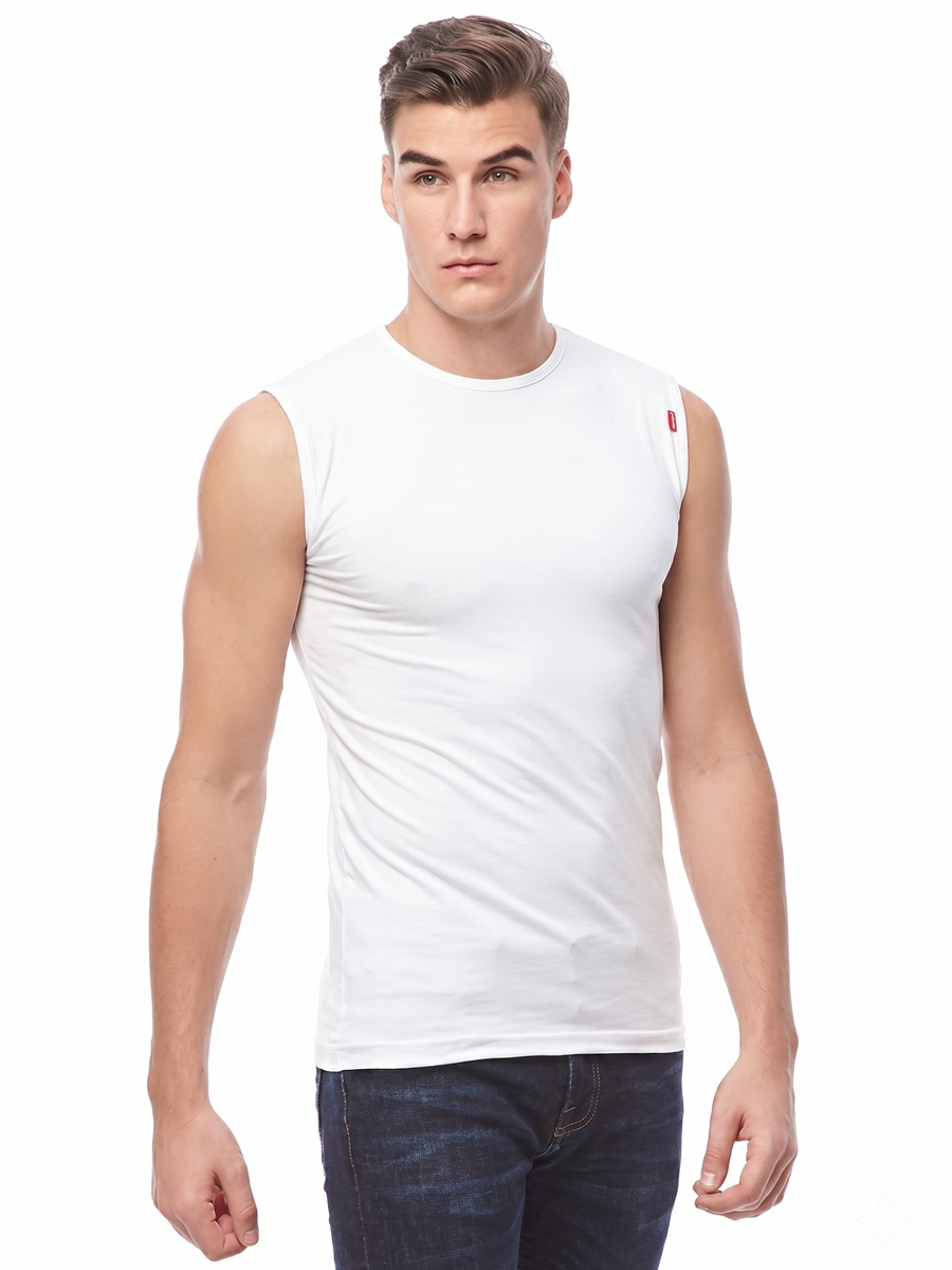 COTTONIL Men's Cotton Stretch O-Neck Cut Top Undershirt - White