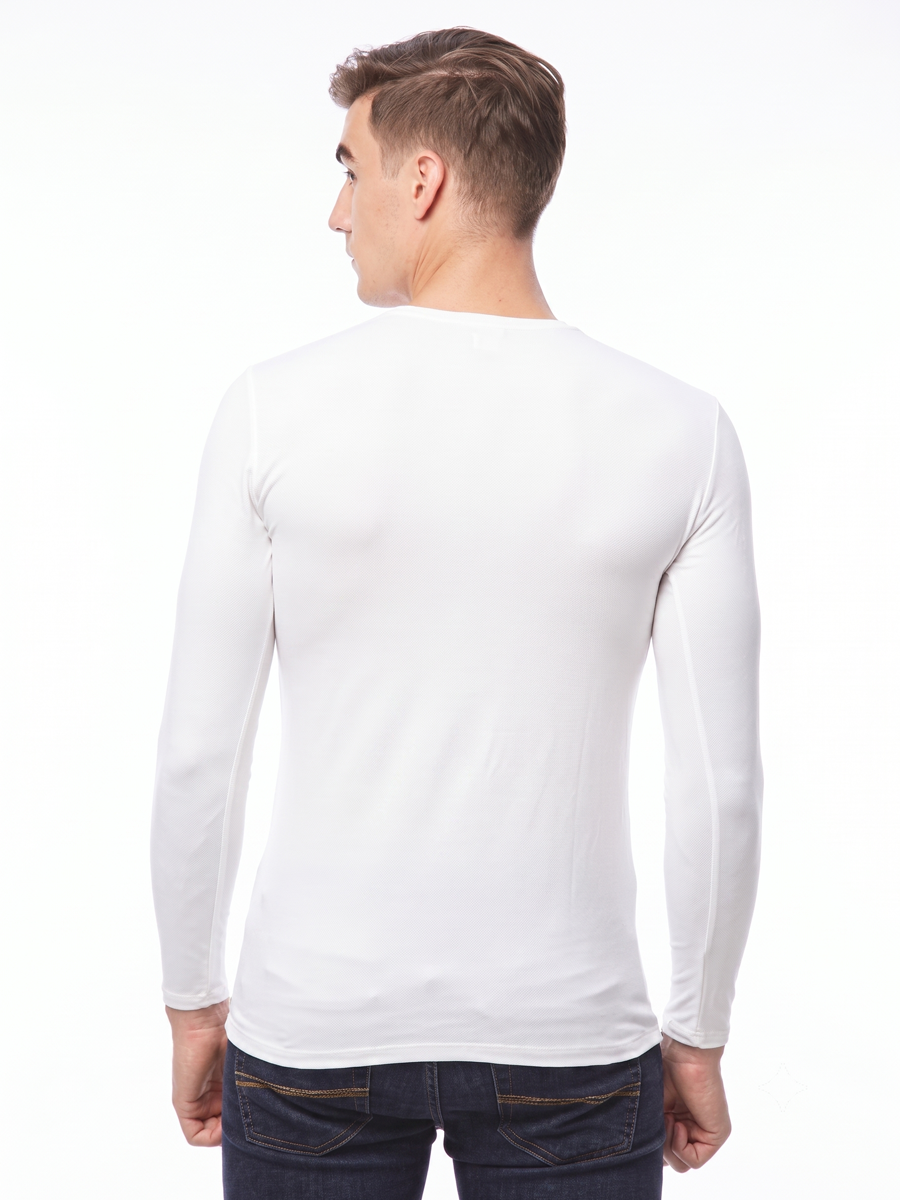 COTTONIL Men's Cotton Stretch O-Neck Long-Sleeve Undershirt - White
