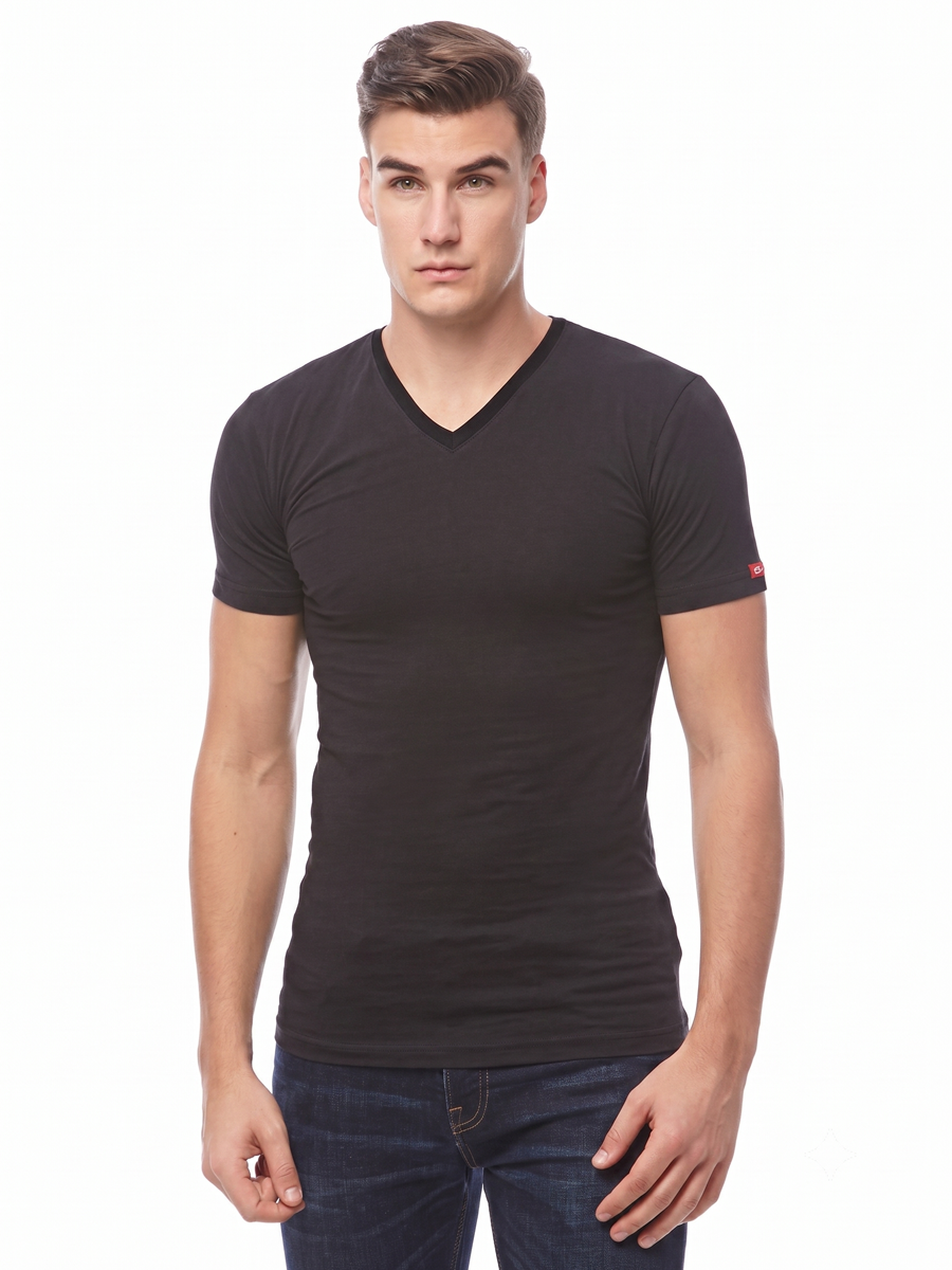 COTTONIL Men's Cotton Stretch V-Neck Short-Sleeve Undershirt - Black