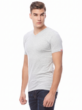 COTTONIL Men's Cotton Stretch V-Neck Short-Sleeve Undershirt - Grey Melange
