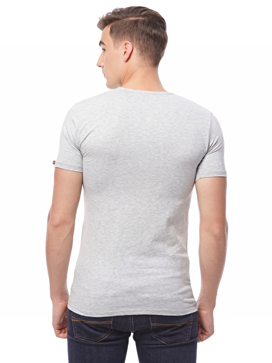 COTTONIL Men's Cotton Stretch V-Neck Short-Sleeve Undershirt - Grey Melange