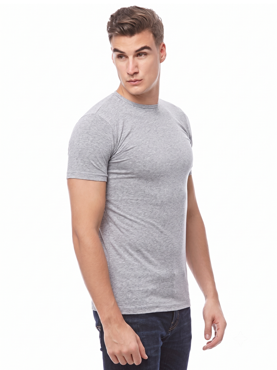 COTTONIL Men's Cotton Stretch O-Neck Short-Sleeve Undershirt - Grey Melange