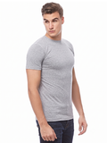 COTTONIL Men's Cotton Stretch O-Neck Short-Sleeve Undershirt - Grey Melange
