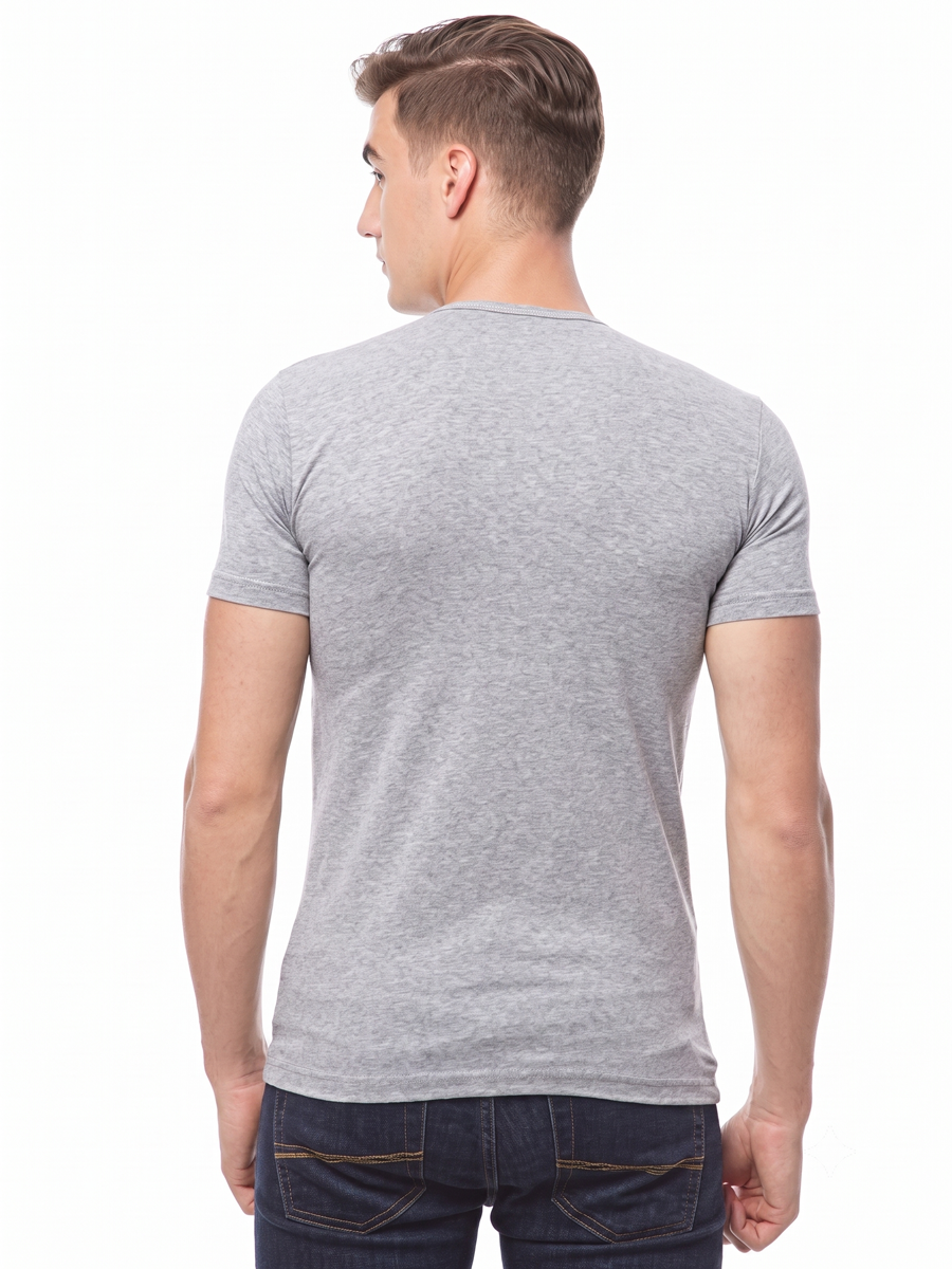 COTTONIL Men's Cotton Stretch O-Neck Short-Sleeve Undershirt - Grey Melange