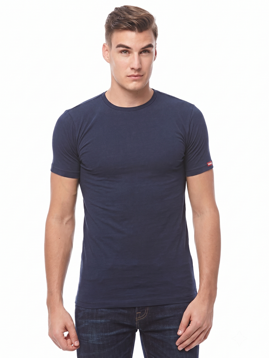 COTTONIL Men's Cotton Stretch O-Neck Short-Sleeve Undershirt - Navy
