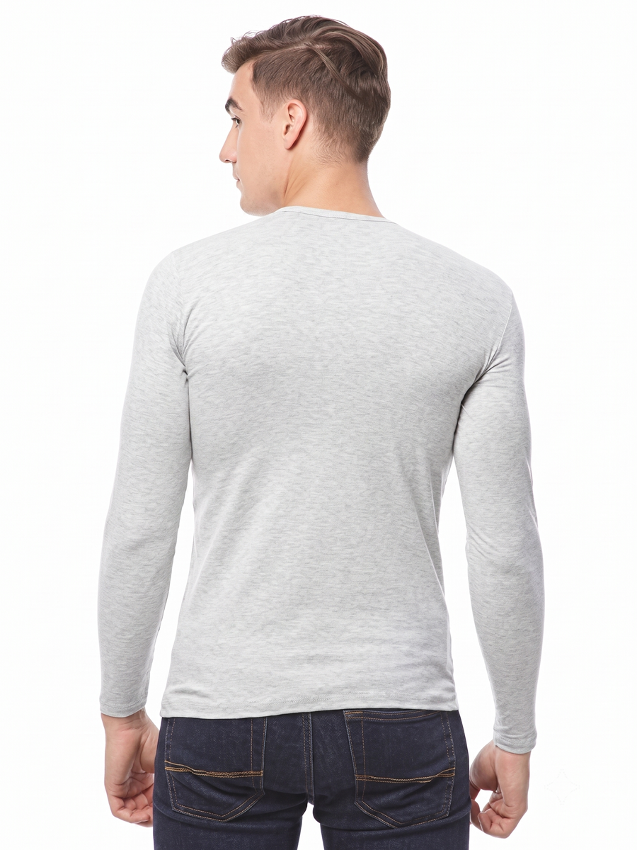 COTTONIL Men's Cotton Stretch O-Neck Long-Sleeve Undershirt - Grey Melange