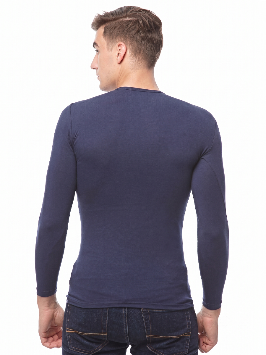 COTTONIL Men's Cotton Stretch O-Neck Long-Sleeve Undershirt - Navy
