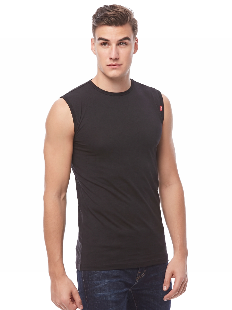COTTONIL Men's Cotton Stretch O-Neck Cut Top Undershirt - Black