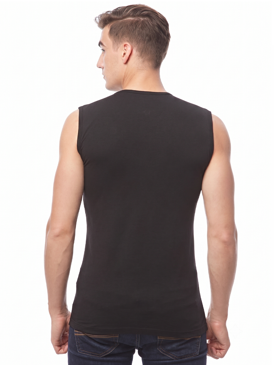 COTTONIL Men's Cotton Stretch O-Neck Cut Top Undershirt - Black