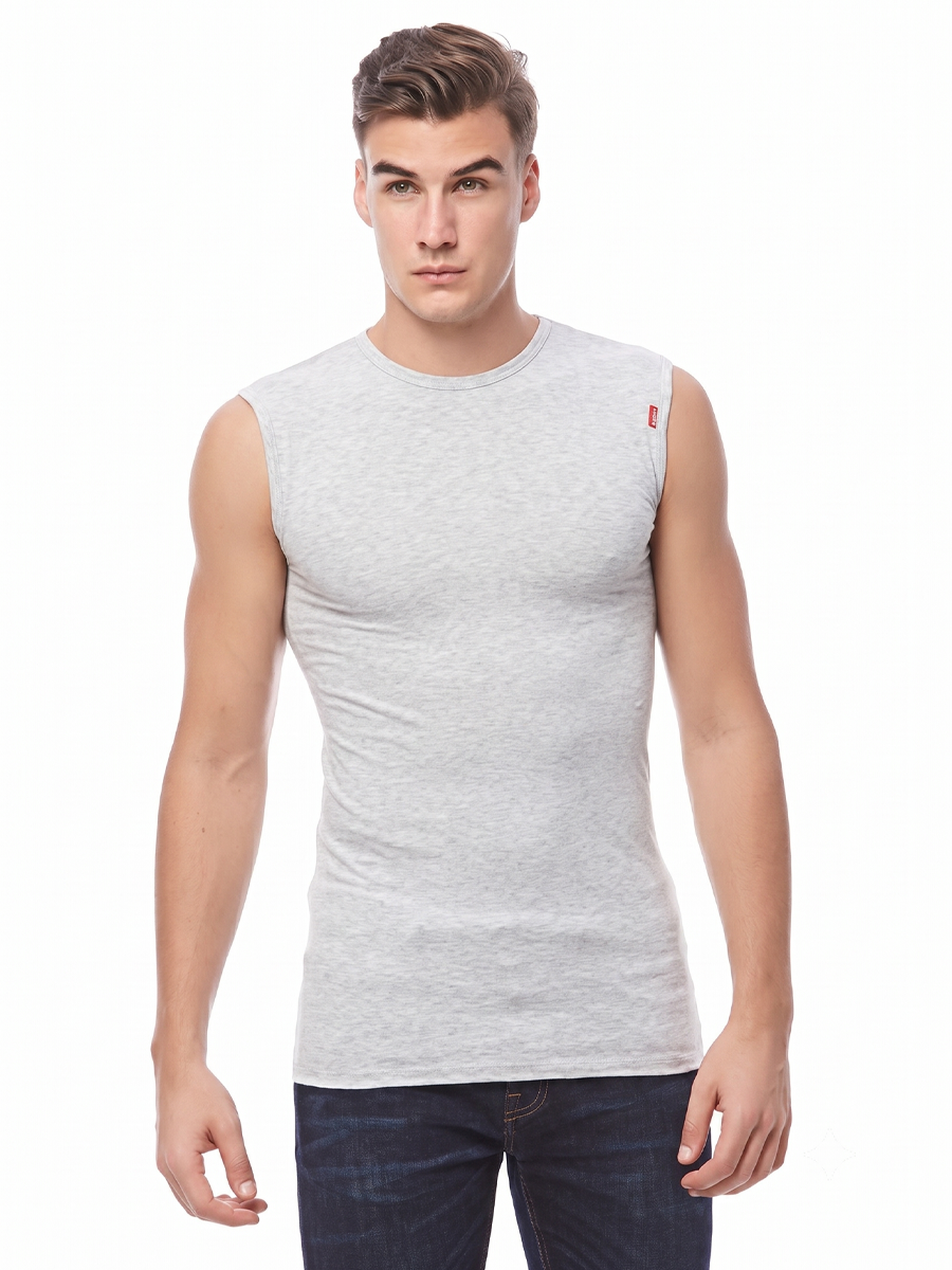 COTTONIL Men's Cotton Stretch O-Neck Cut Top Undershirt - Grey Melange