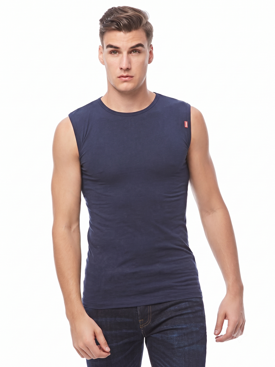 COTTONIL Men's Cotton Stretch O-Neck Cut Top Undershirt - Navy