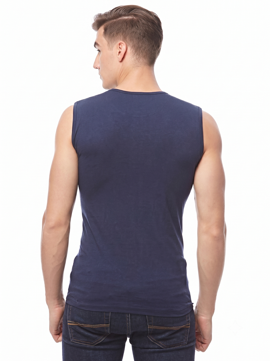 COTTONIL Men's Cotton Stretch O-Neck Cut Top Undershirt - Navy