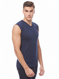 COTTONIL Men's Cotton Stretch V-Neck Cut Top Undershirt - Navy